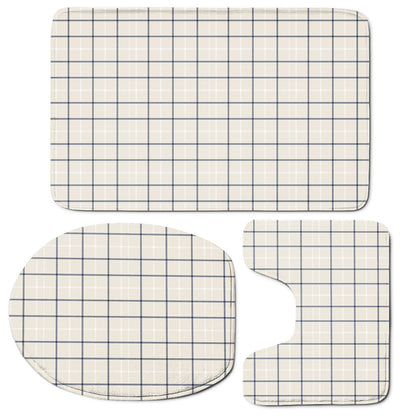 Beige Tattersall Pattern Print 3 Piece Bath Mat Set