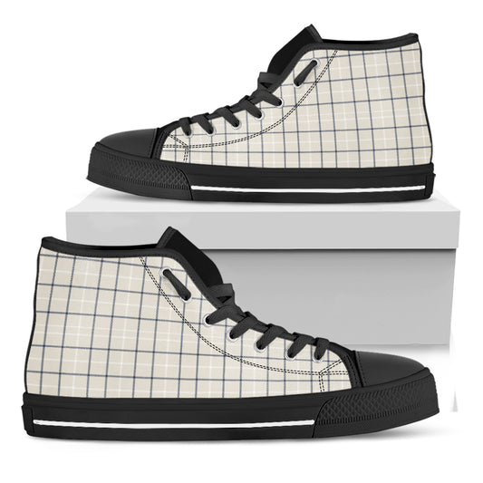 Beige Tattersall Pattern Print Black High Top Shoes