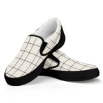 Beige Tattersall Pattern Print Black Slip On Shoes