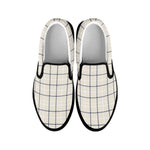 Beige Tattersall Pattern Print Black Slip On Shoes