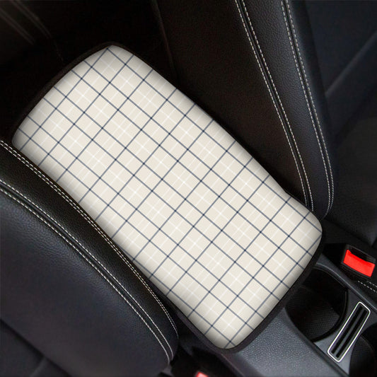 Beige Tattersall Pattern Print Car Center Console Cover