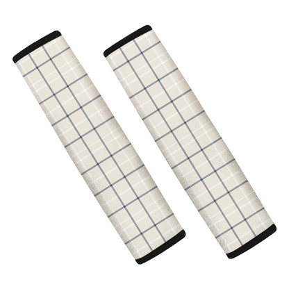 Beige Tattersall Pattern Print Car Seat Belt Covers