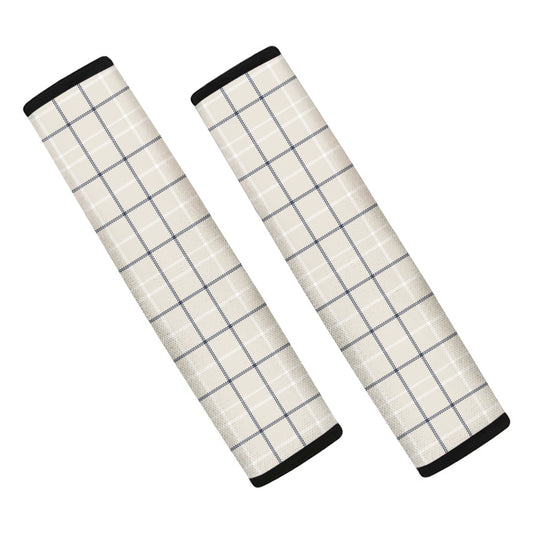 Beige Tattersall Pattern Print Car Seat Belt Covers