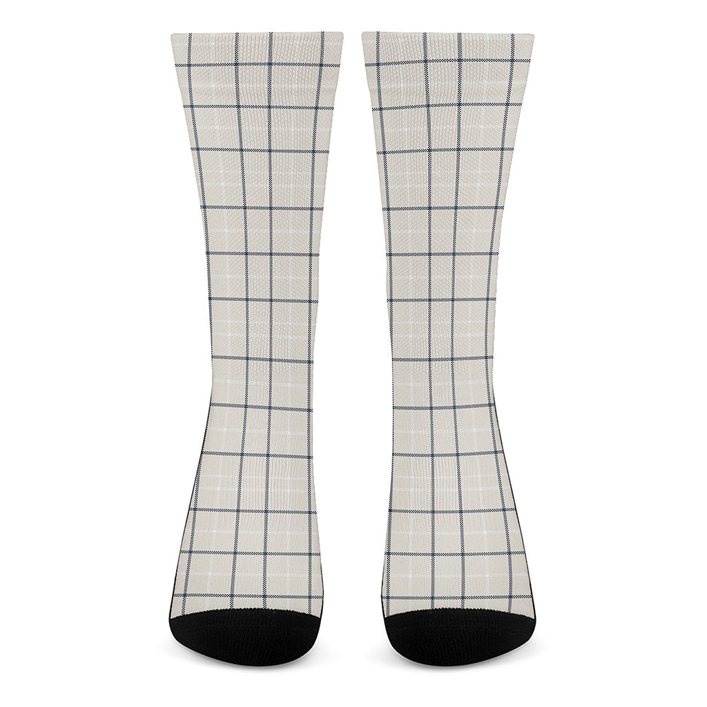 Beige Tattersall Pattern Print Crew Socks