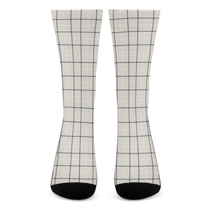 Beige Tattersall Pattern Print Crew Socks