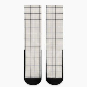 Beige Tattersall Pattern Print Crew Socks