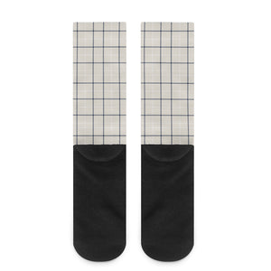 Beige Tattersall Pattern Print Crew Socks