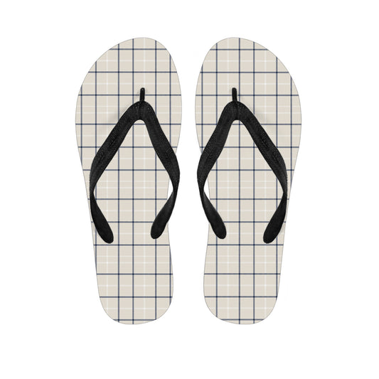 Beige Tattersall Pattern Print Flip Flops