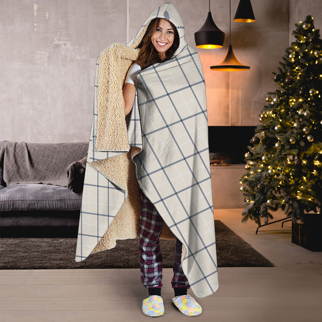 Beige Tattersall Pattern Print Hooded Blanket