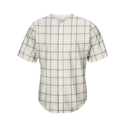 Beige Tattersall Pattern Print Men's Baseball Jersey