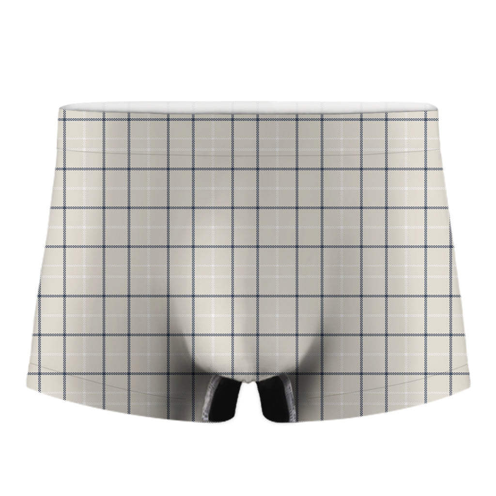 Beige Tattersall Pattern Print Men's Boxer Briefs