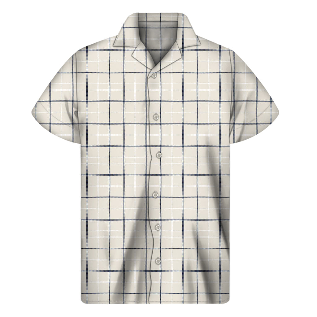 Beige Tattersall Pattern Print Men's Short Sleeve Shirt
