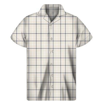 Beige Tattersall Pattern Print Men's Short Sleeve Shirt