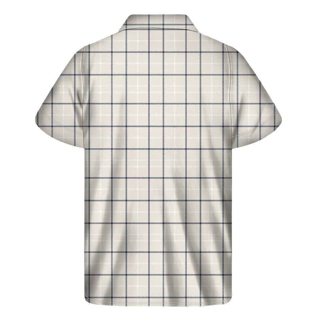 Beige Tattersall Pattern Print Men's Short Sleeve Shirt