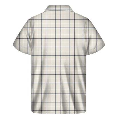 Beige Tattersall Pattern Print Men's Short Sleeve Shirt