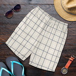 Beige Tattersall Pattern Print Men's Shorts