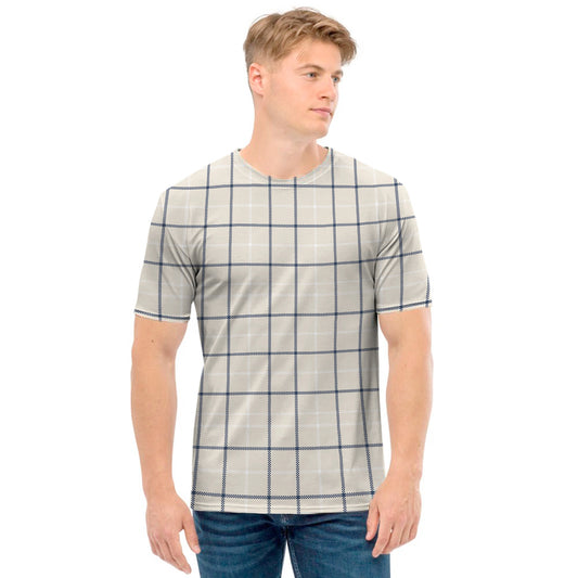 Beige Tattersall Pattern Print Men's T-Shirt