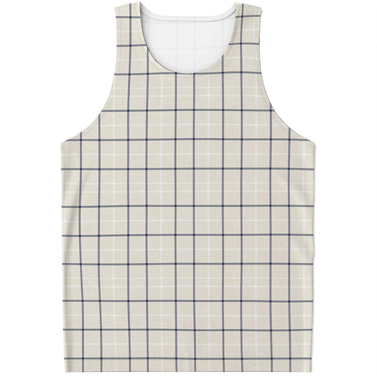 Beige Tattersall Pattern Print Men's Tank Top