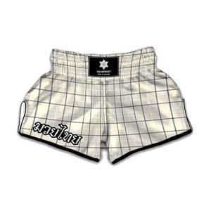 Beige Tattersall Pattern Print Muay Thai Boxing Shorts