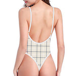 Beige Tattersall Pattern Print One Piece High Cut Swimsuit