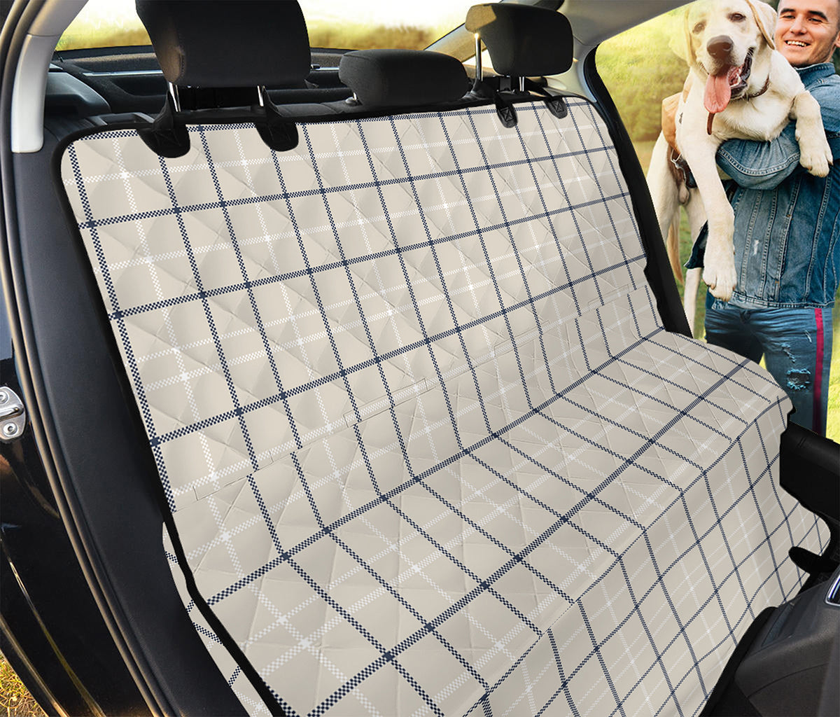 Beige Tattersall Pattern Print Pet Car Back Seat Cover