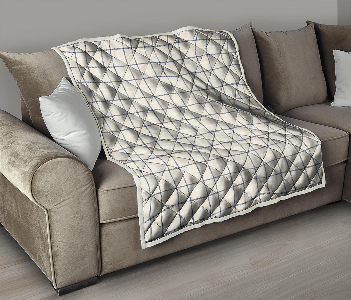 Beige Tattersall Pattern Print Quilt