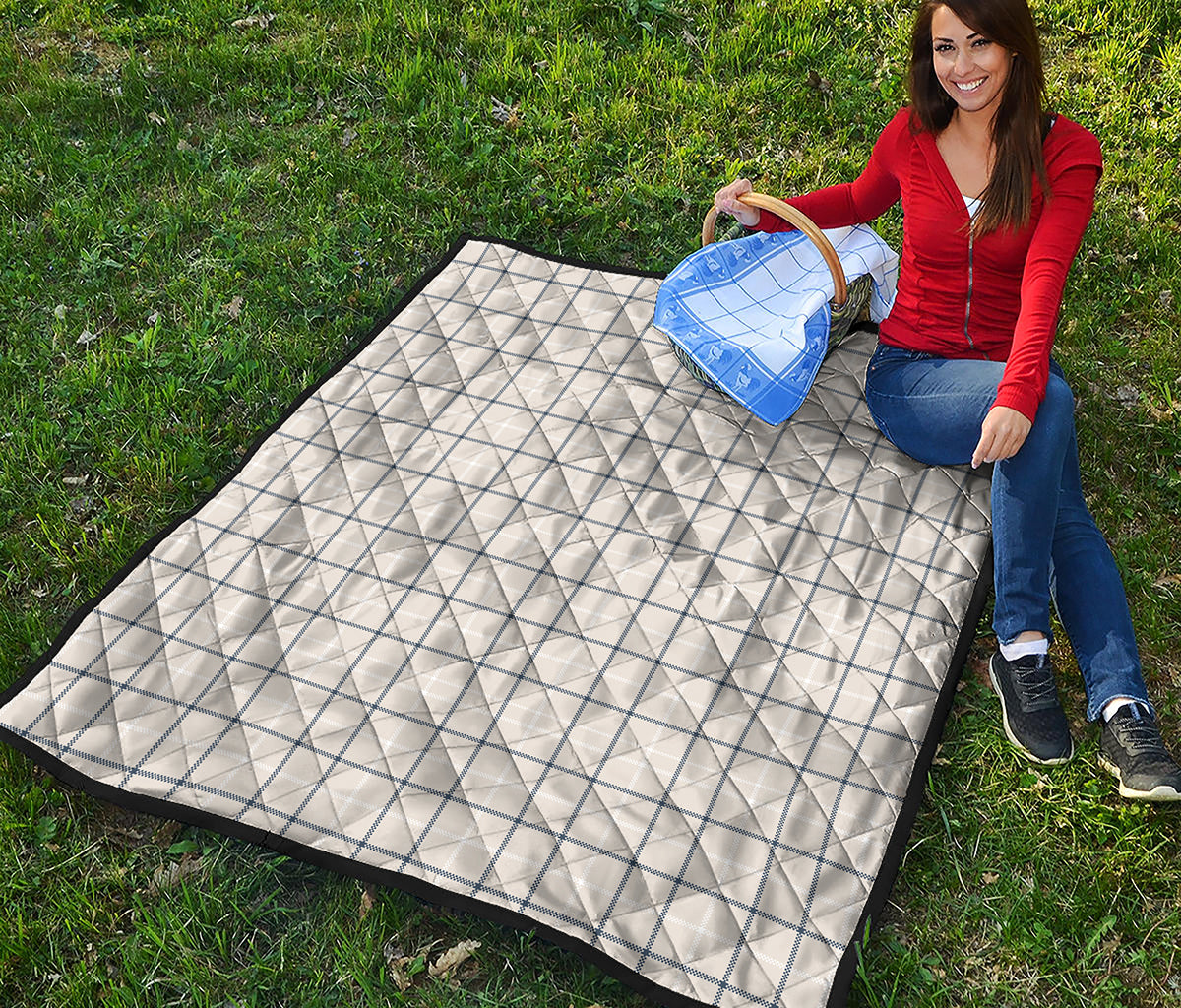 Beige Tattersall Pattern Print Quilt