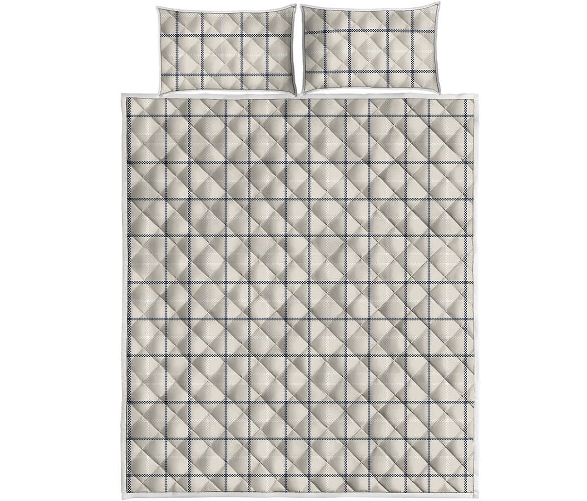 Beige Tattersall Pattern Print Quilt Bed Set