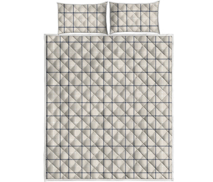 Beige Tattersall Pattern Print Quilt Bed Set