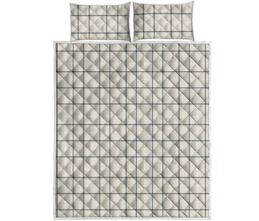 Beige Tattersall Pattern Print Quilt Bed Set