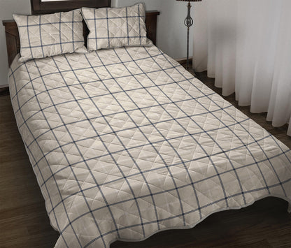 Beige Tattersall Pattern Print Quilt Bed Set
