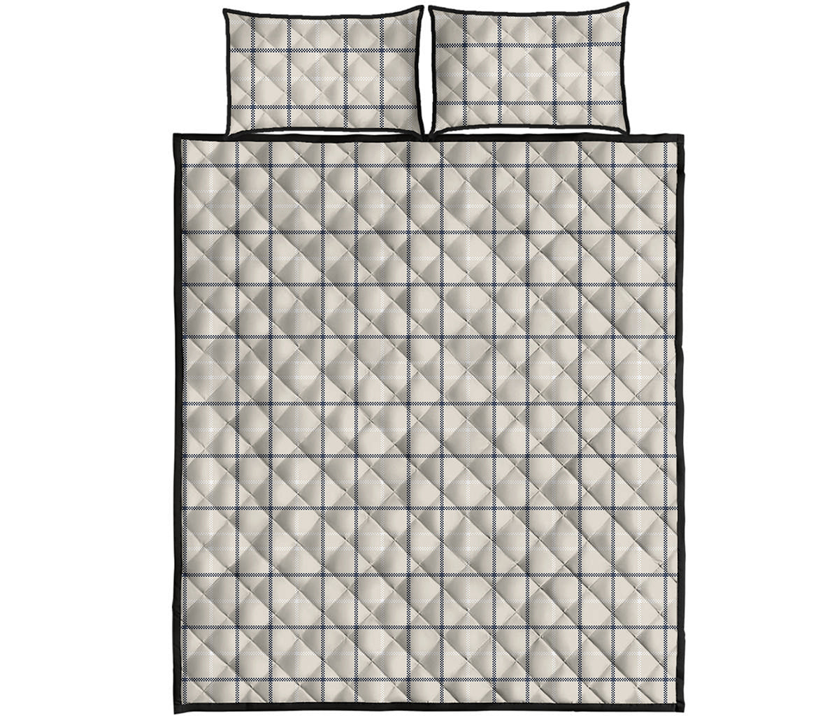 Beige Tattersall Pattern Print Quilt Bed Set