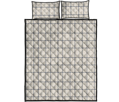 Beige Tattersall Pattern Print Quilt Bed Set