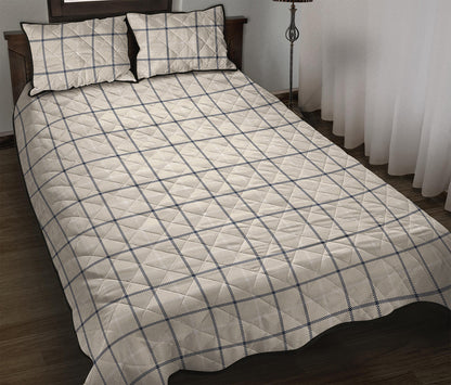 Beige Tattersall Pattern Print Quilt Bed Set