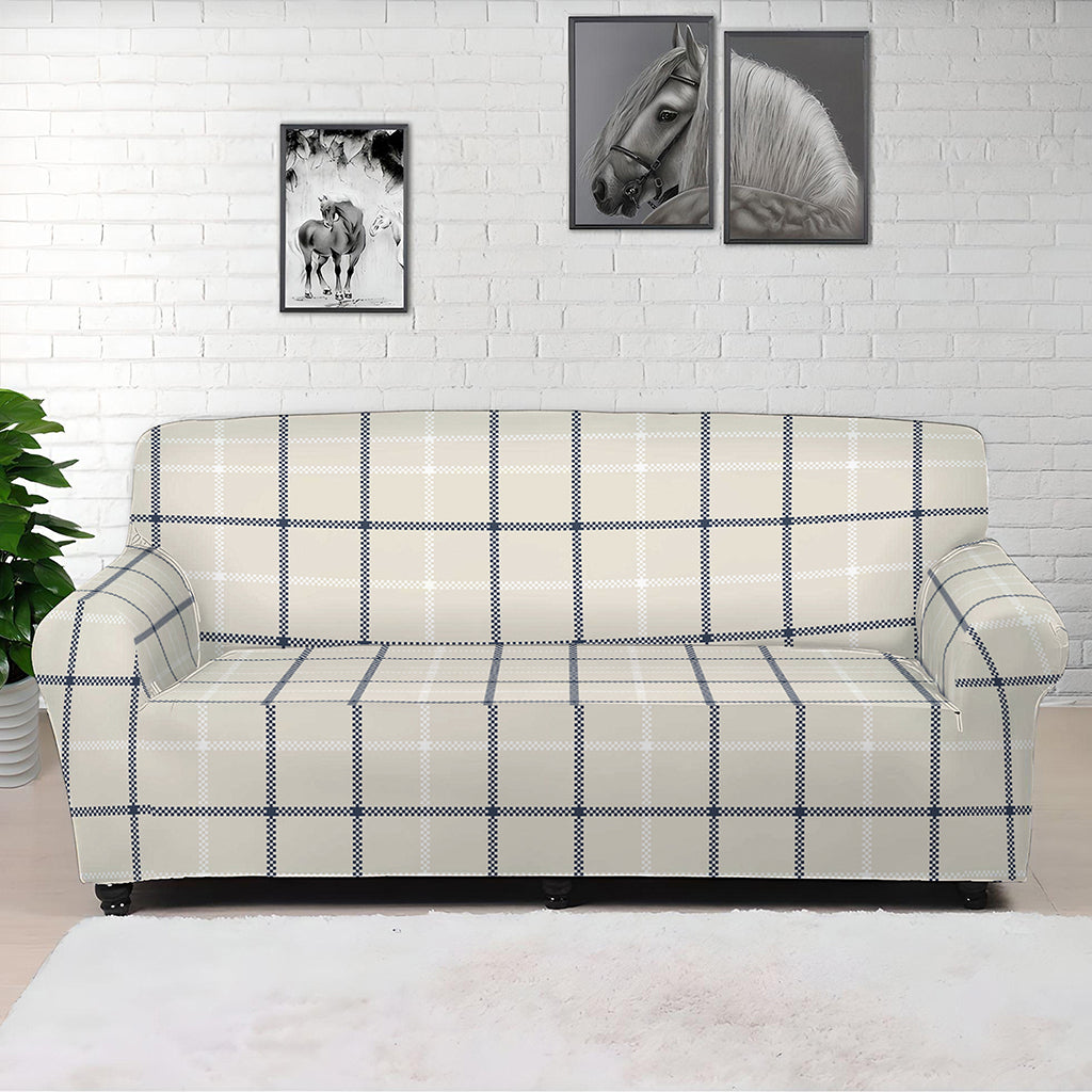 Beige Tattersall Pattern Print Sofa Cover