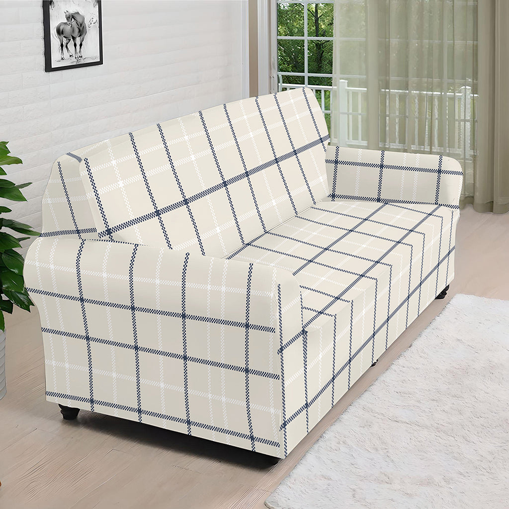 Beige Tattersall Pattern Print Sofa Cover