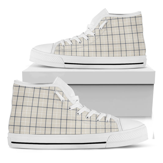 Beige Tattersall Pattern Print White High Top Shoes