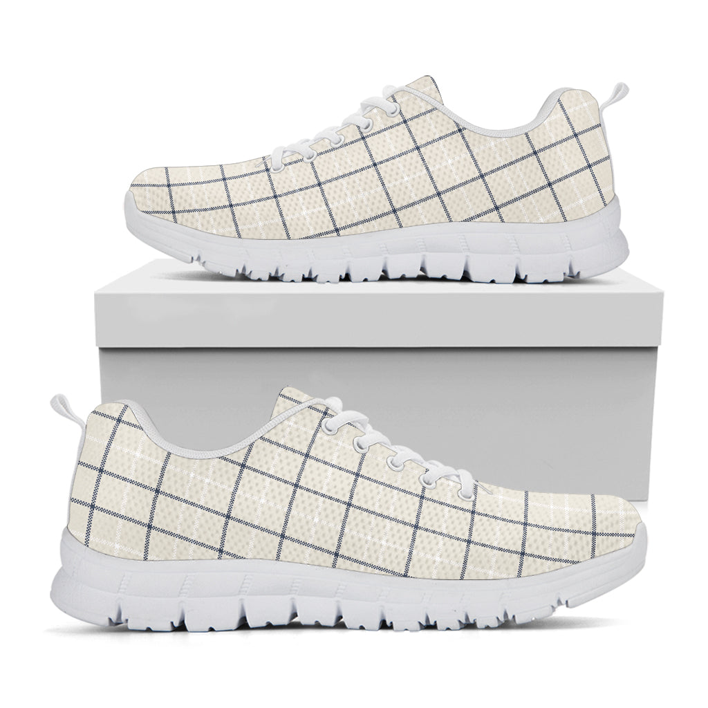 Beige Tattersall Pattern Print White Sneakers