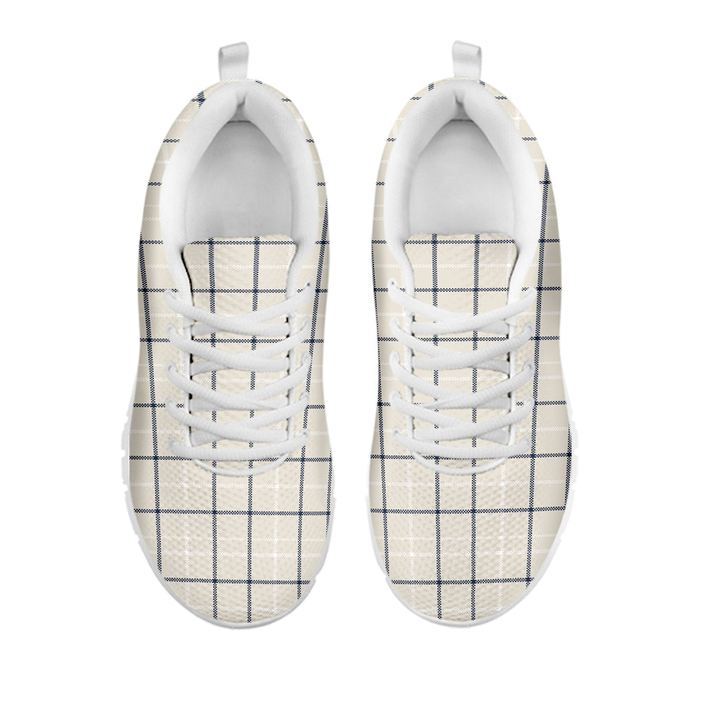 Beige Tattersall Pattern Print White Sneakers