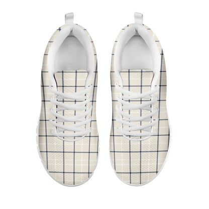 Beige Tattersall Pattern Print White Sneakers