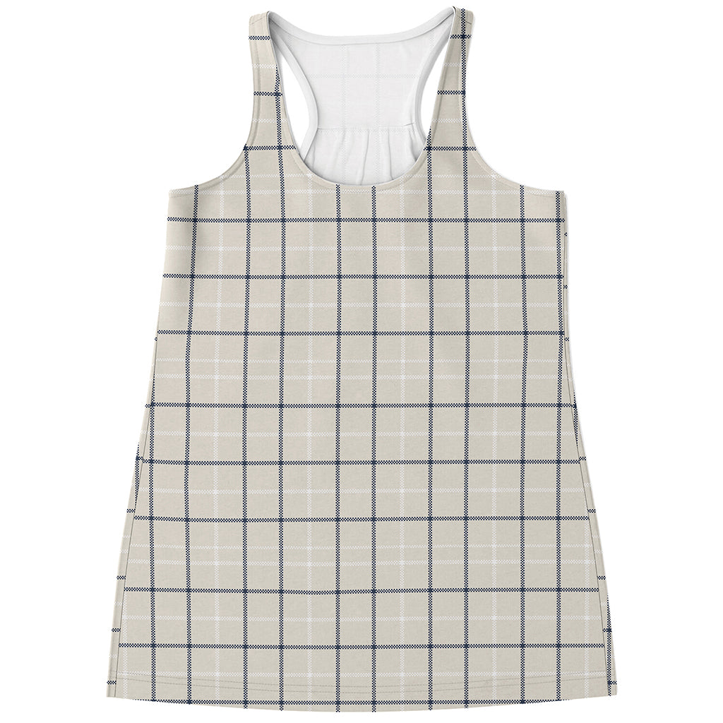 Beige Tattersall Pattern Print Women's Racerback Tank Top