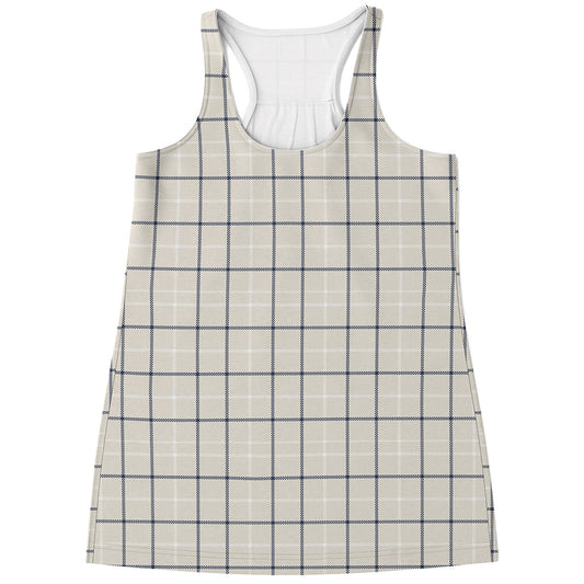 Beige Tattersall Pattern Print Women's Racerback Tank Top