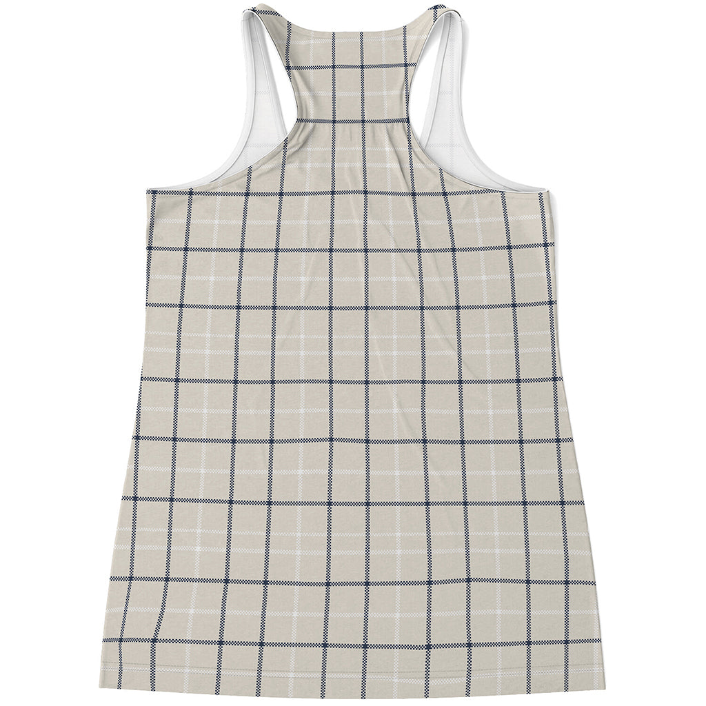 Beige Tattersall Pattern Print Women's Racerback Tank Top