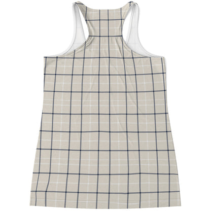 Beige Tattersall Pattern Print Women's Racerback Tank Top