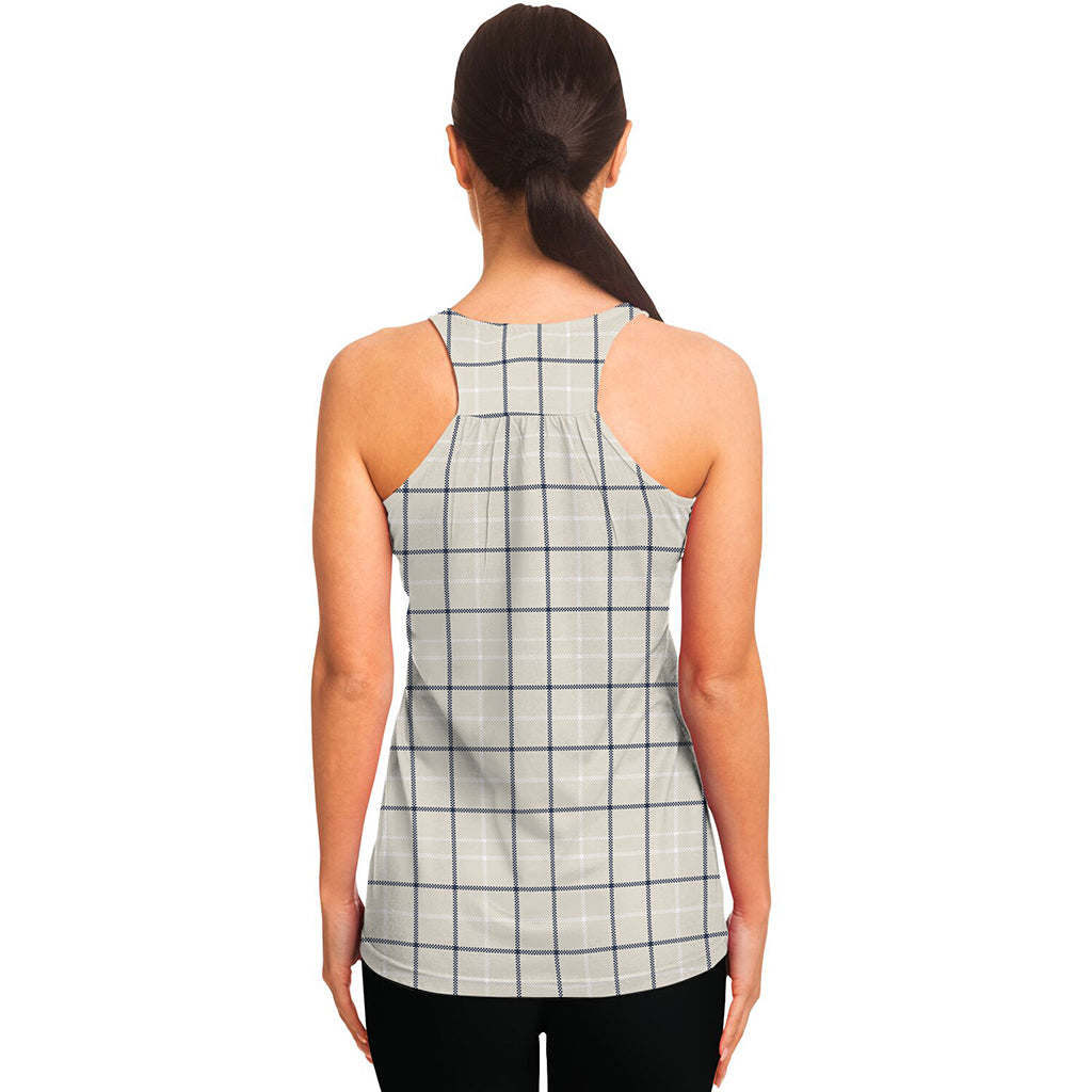 Beige Tattersall Pattern Print Women's Racerback Tank Top