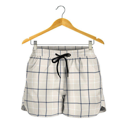 Beige Tattersall Pattern Print Women's Shorts