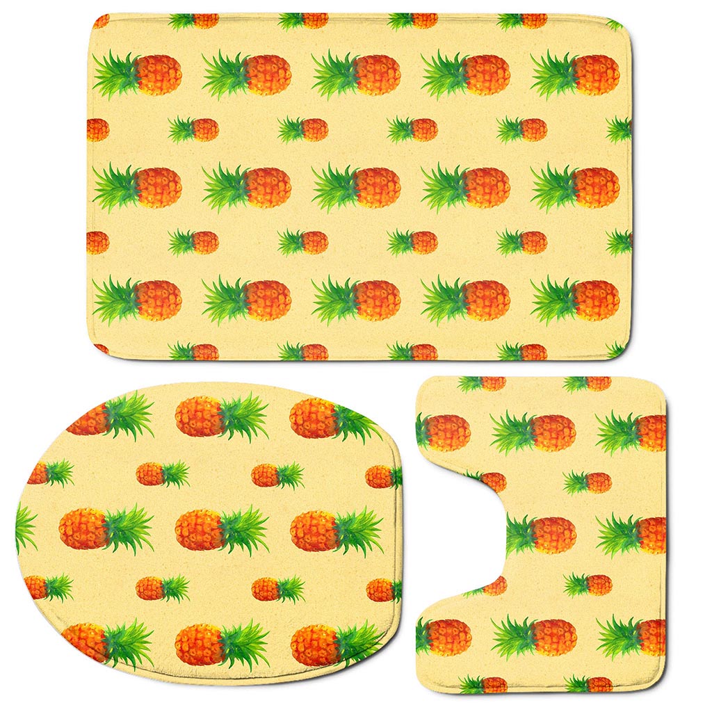 Beige Watercolor Pineapple Pattern Print 3 Piece Bath Mat Set