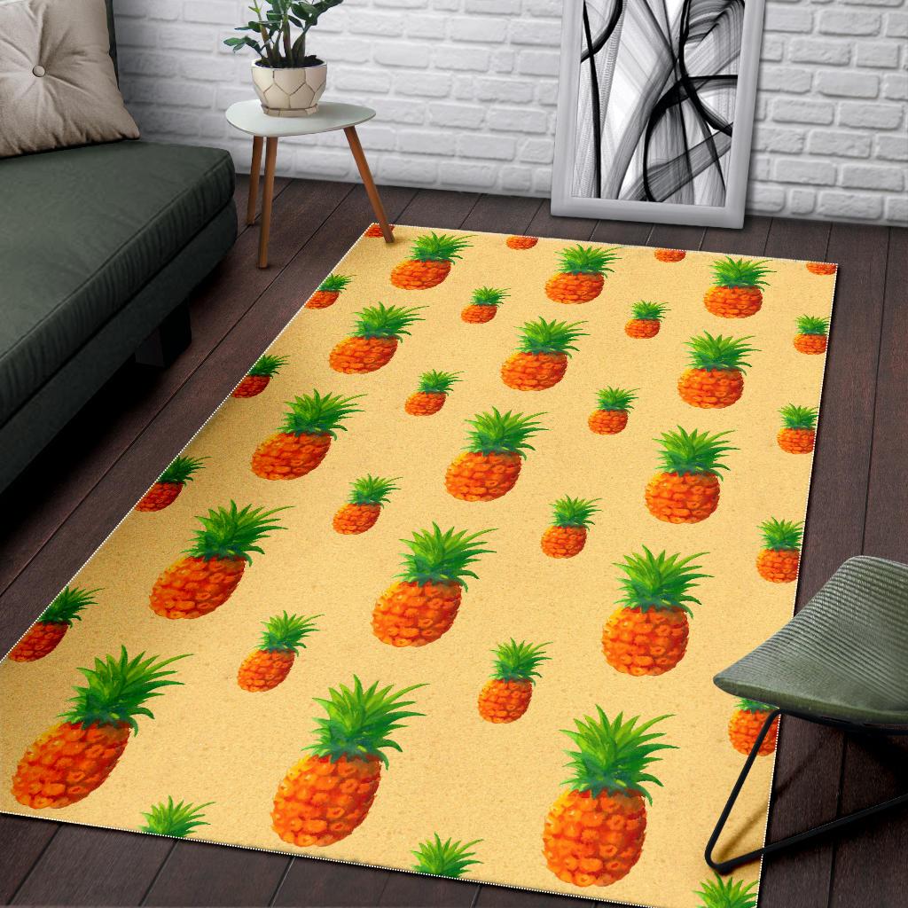 Beige Watercolor Pineapple Pattern Print Area Rug GearFrost