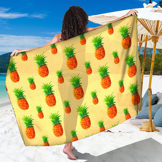 Beige Watercolor Pineapple Pattern Print Beach Sarong Wrap