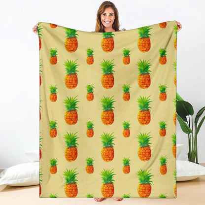 Beige Watercolor Pineapple Pattern Print Blanket